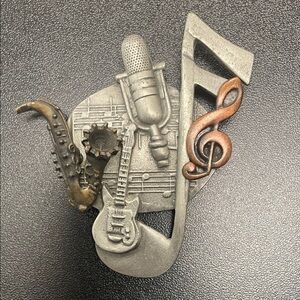 Musical Instrument Brooch in Silver and Bronze